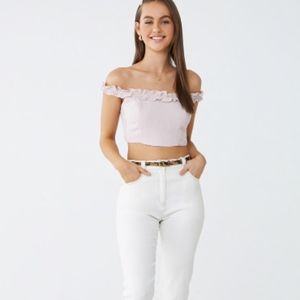 NWT Off-the-Shoulder Ruffle-Trim Crop Top